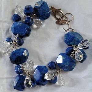 Deb Guyot lapis and faceted clear quartz 925 sterling silver bracelet